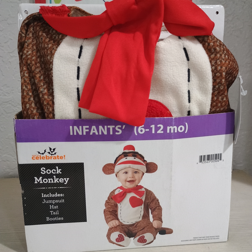 Sock Monkey Infant Costume 6-12 Months